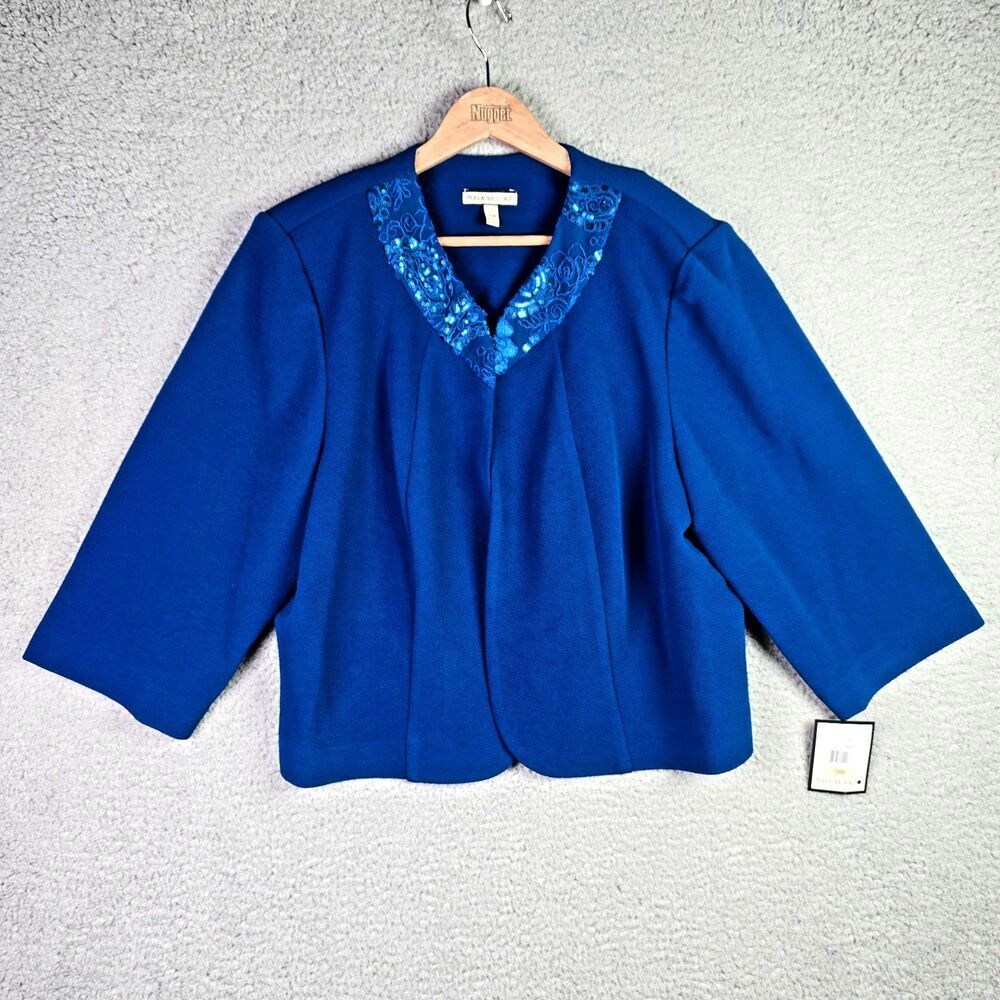 Maya Brooke 18W Blue Lace Embellished Open Front Jacket Dressy Plus Size